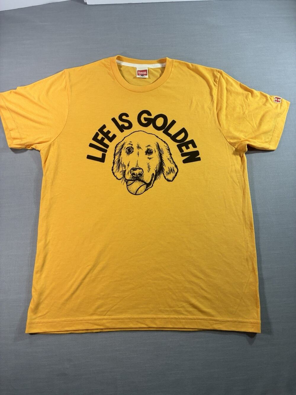 Homage Life Is Golden T-Shirt Men’s M Yellow Golden Retriever Graphic Tee